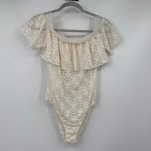 Victoria's Secret White Floral Lace Bodysuit Ivory woman’s size medium one piece